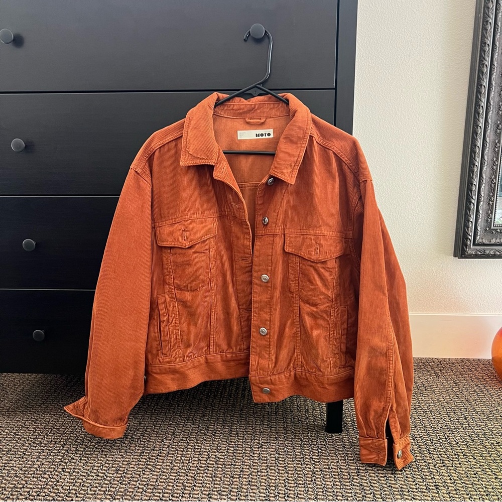 Topshop Orange Corduroy Denim Jacket